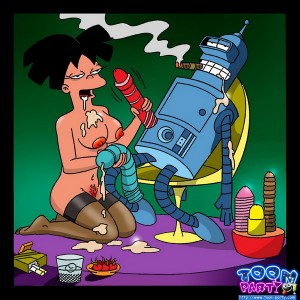 Famous cartoon girls from Futurama - Amy sticks new dick for Bender